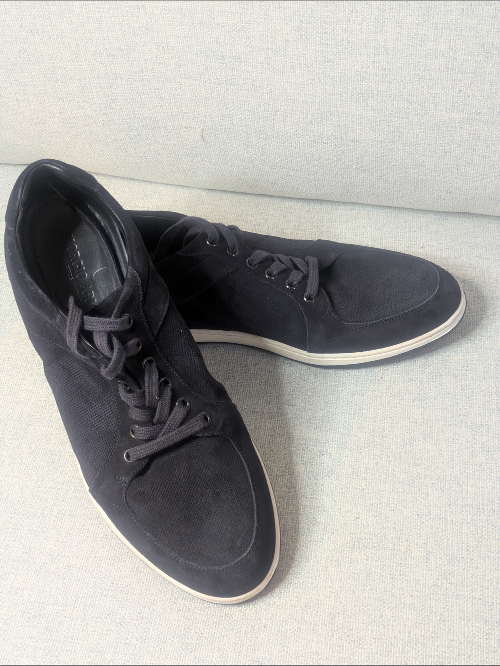 Giorgio Armani Navy Blue Suede & Mesh Sneakers Men Lace-Up Casual Shoes 8.5